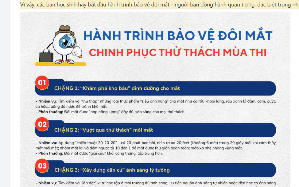Hành trình bảo vệ đôi mắt - Chinh phục thử thách mùa thi