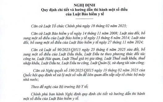 Nghị định số 188/2025/NĐ-CP ngày 01/7/2025 của Chính phủ về quy định chi tiết và hướng dẫn thi hành một số điều của Luật bảo hiểm y tế