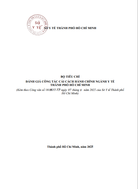 BỘ TIÊU CHÍ ĐÁNH GIÁ CÔNG TÁC CẢI CÁCH HÀNH CHÍNH NGÀNH Y TẾ THÀNH PHỐ HỒ CHÍ MINH