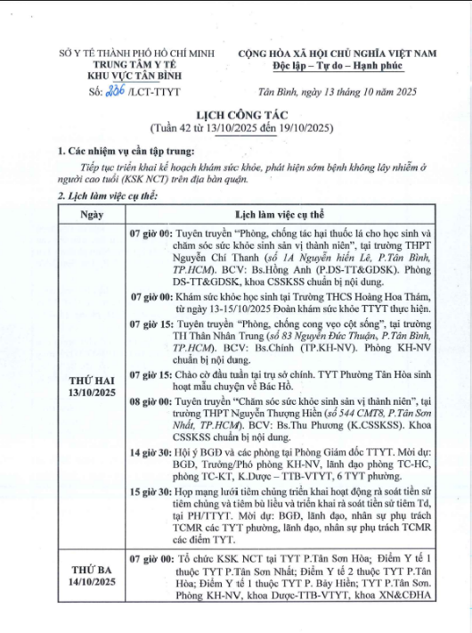 lịch công tác tuần 42 (từ 13/10/2025 đến 19/10/2025)