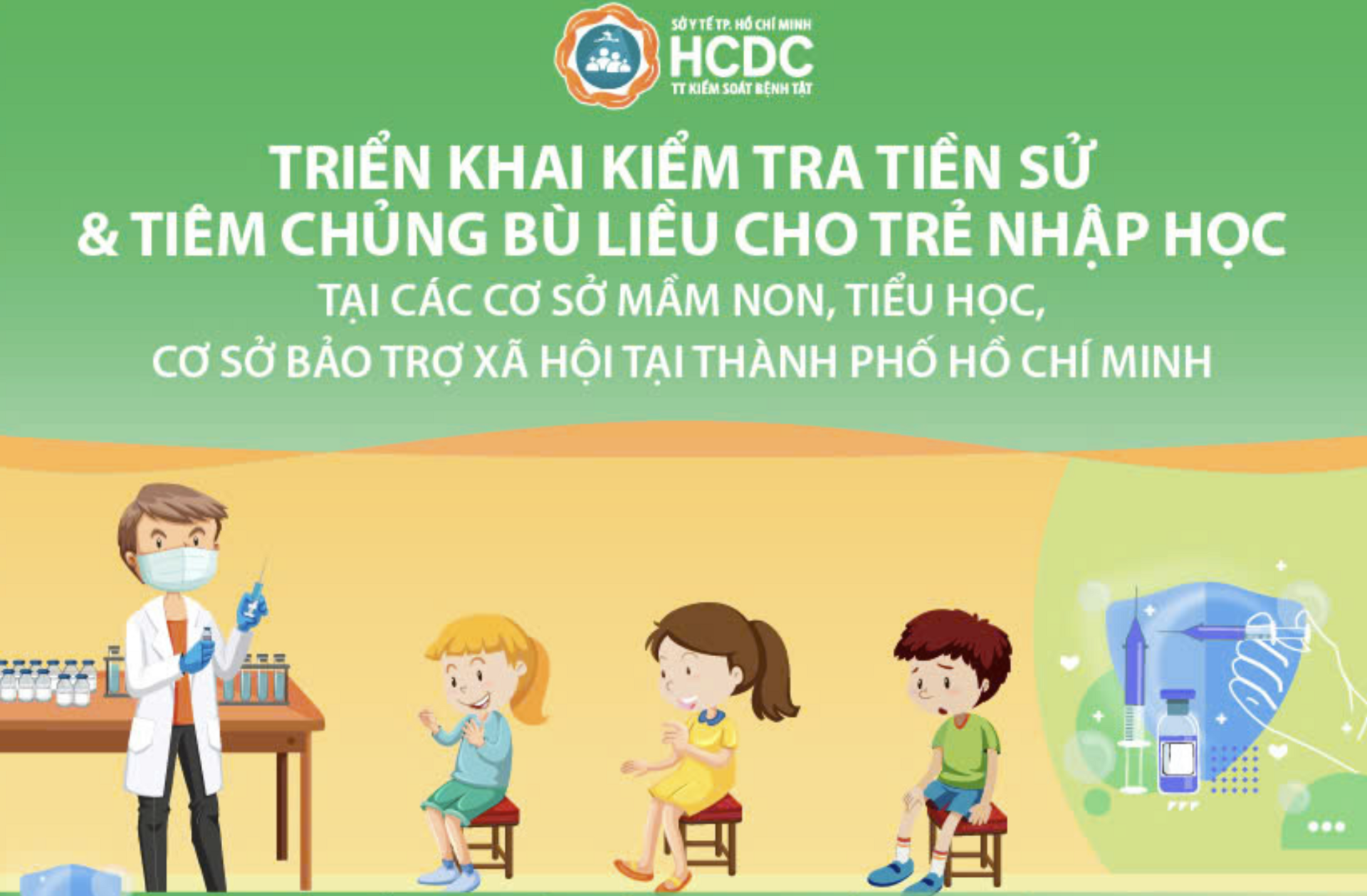 Infographic Triển khai kiểm tra tiền sử và tiêm chủng bù liều cho trẻ