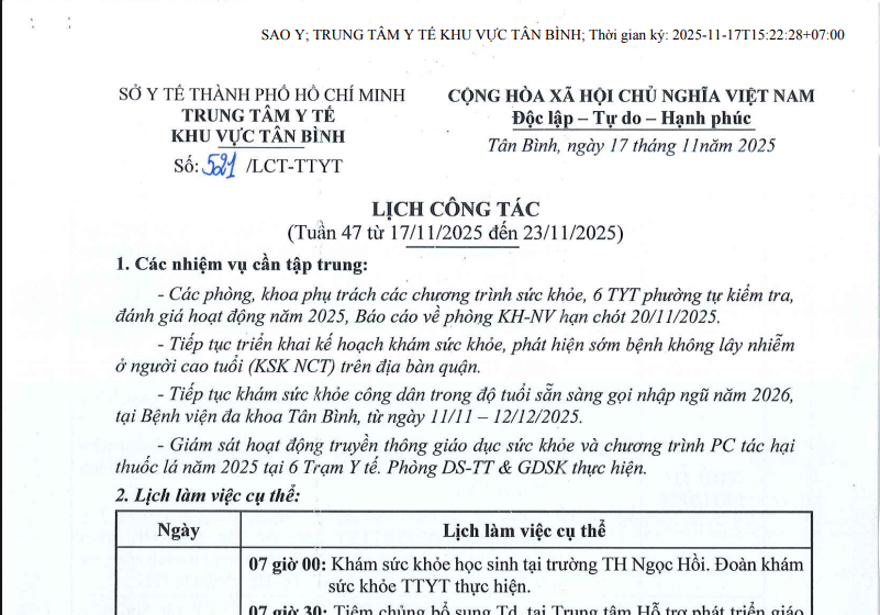 Lịch công tác tuần 47 (từ 17/11/2025 đến 23/11/2025)