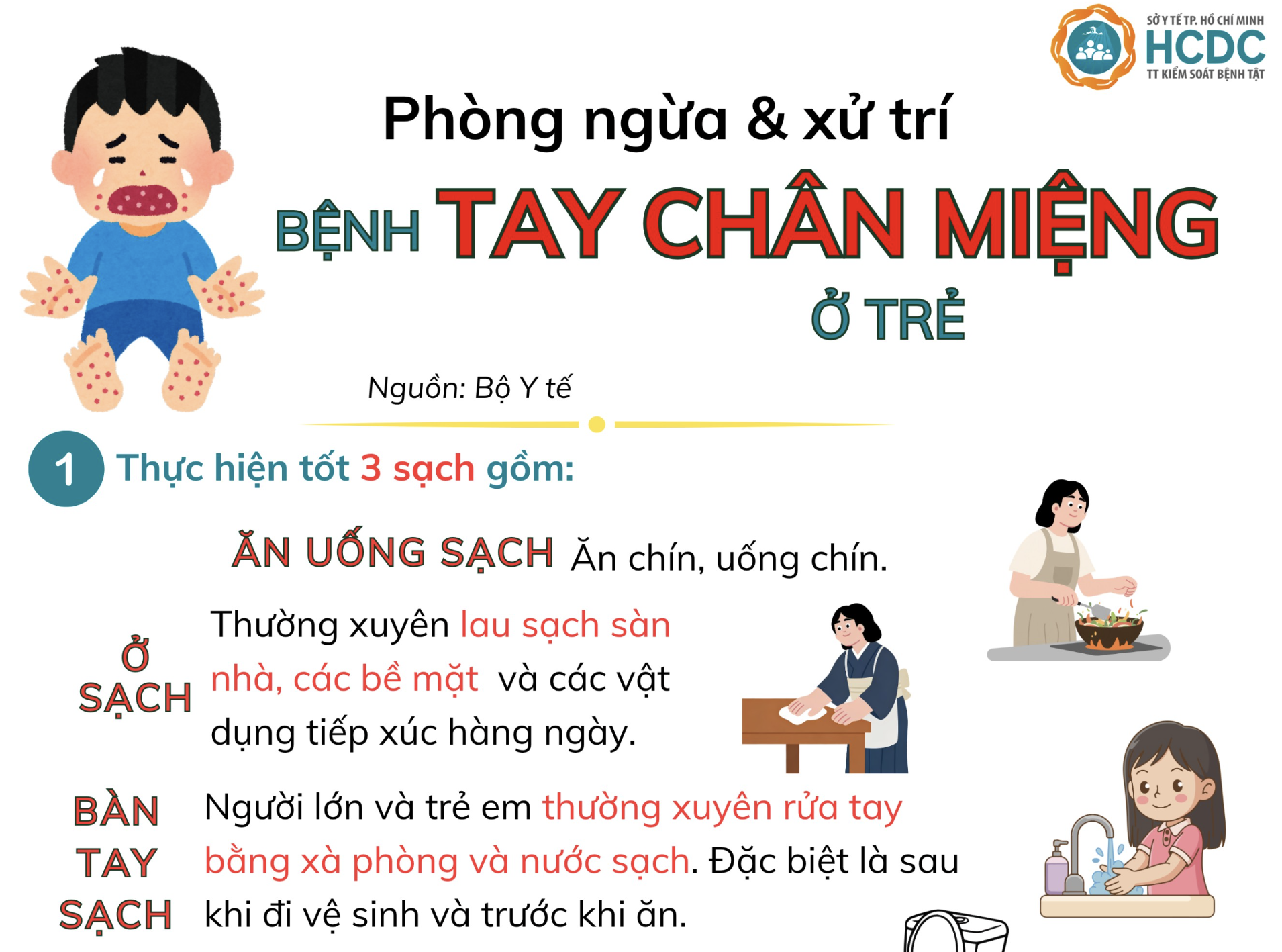 Infographic: Phòng ngừa và xử trí bệnh Tay chân miệng ở trẻ