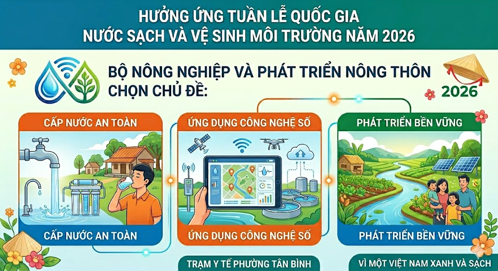 TUẦN LỄ QUỐC GIA VỀ NƯỚC SẠCH VÀ VỆ SINH MÔI TRƯỜNG NĂM 2026  “CẤP NƯỚC AN TOÀN - ỨNG DỤNG CÔNG NGHỆ SỐ - PHÁT TRIỂN BỀN VỮNG”