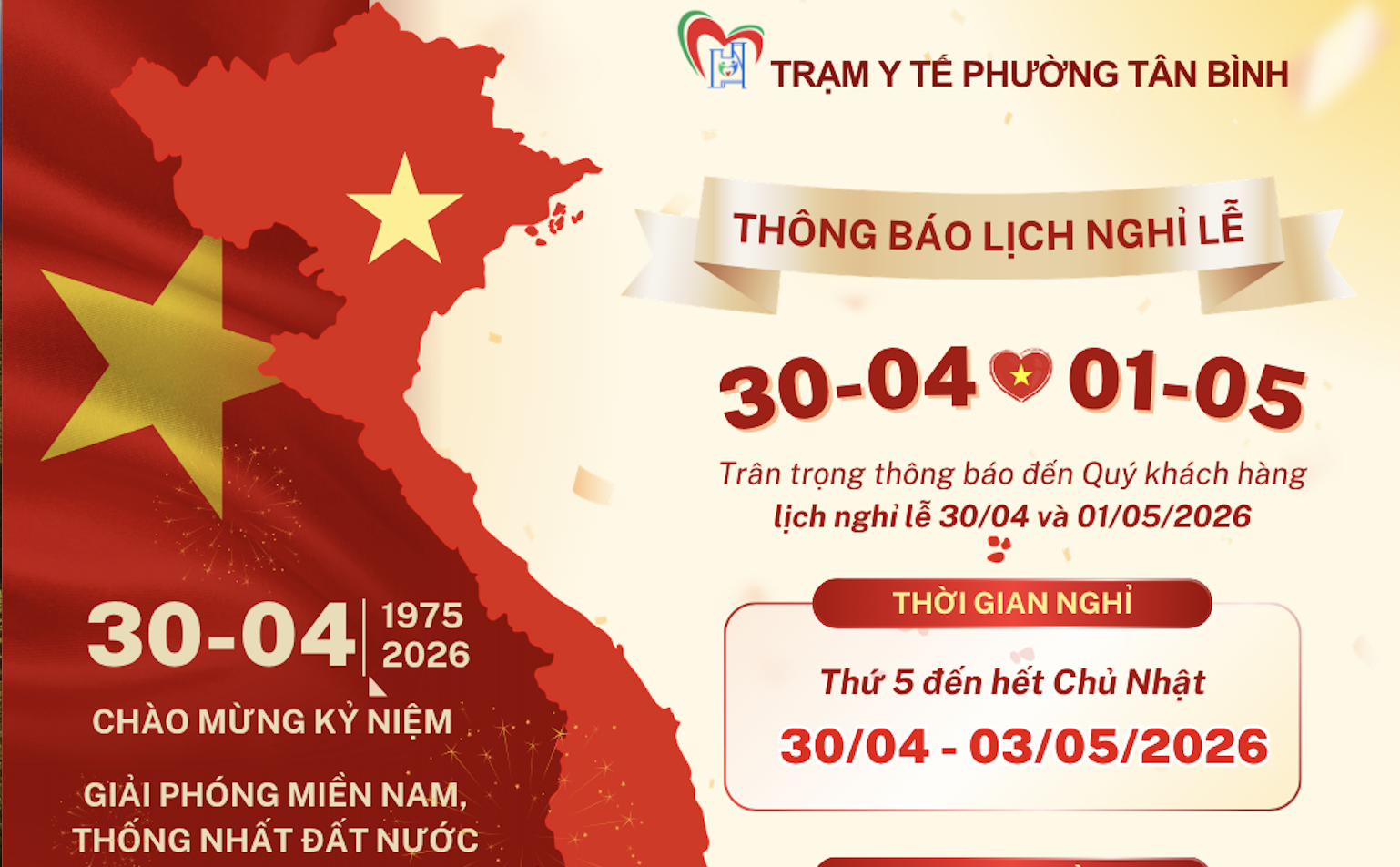 THÔNG BÁO LỊCH NGHỈ LỄ 30/4 - 01/5