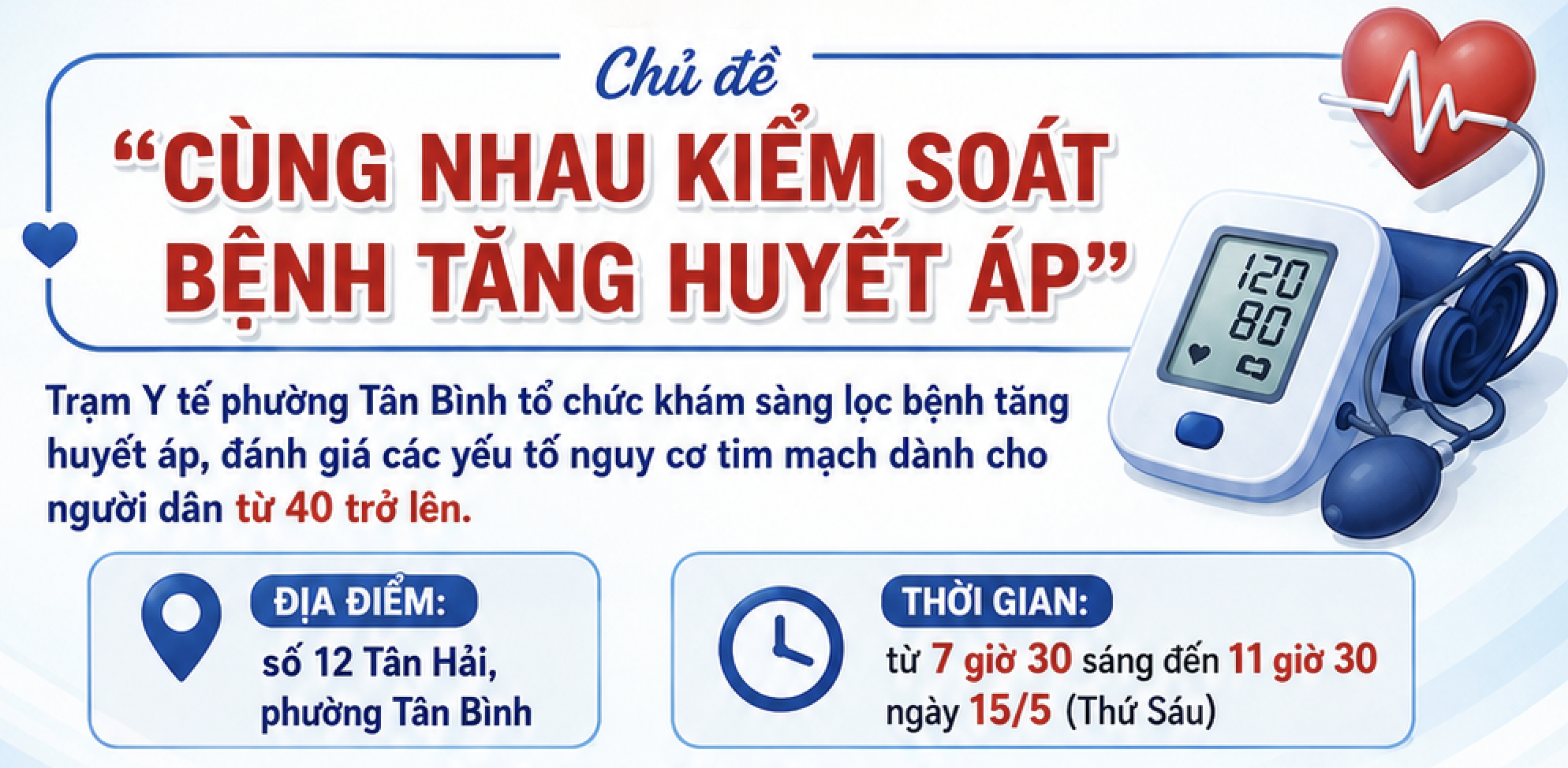 Trạm Y tế tổ chức khám sàng lọc bệnh Tăng huyết áp, đánh giá các yếu tố nguy cơ tim mạch cho người trên 40 tuổi