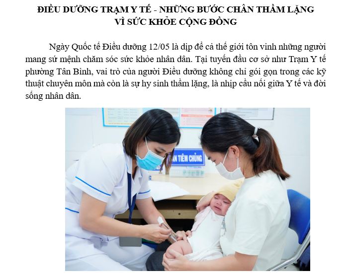 ĐIỀU DƯỠNG TRẠM Y TẾ - NHỮNG BƯỚC CHÂN THẦM LẶNG  VÌ SỨC KHỎE CỘNG ĐỒNG