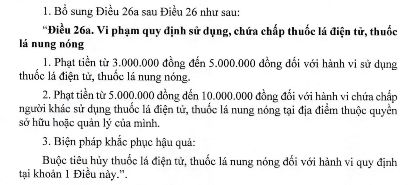 Nghị định số 371/2025/NĐ-CP của Chính phủ (Mức xử phạt vi phạm quy định sử dụng, chứa chấp thuốc lá điện tử, thuốc lá nung nóng)