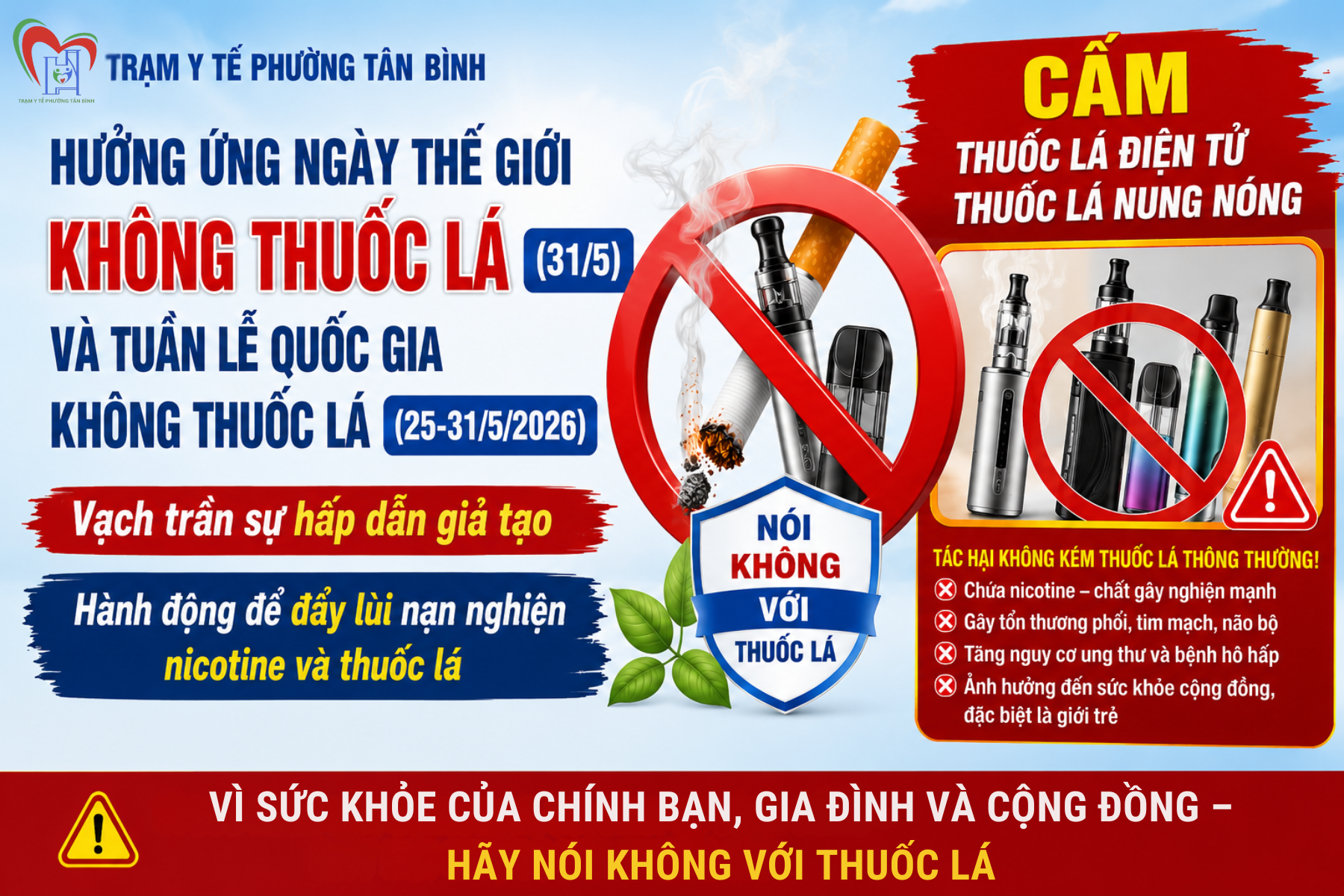 HƯỞNG ỨNG NGÀY THẾ GIỚI KHÔNG THUỐC LÁ 31/5/2026 VÀ TUẦN LỄ QUỐC GIA KHÔNG THUỐC LÁ 25-31/5/2026