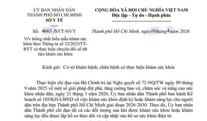 Biểu mẫu khám sức khỏe theo thông tư 32/2023/TT-BYT và thực hiện chuyển đổi số dữ liệu khám sức khỏe