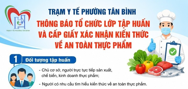 THÔNG BÁO TỔ CHỨC LỚP TẬP HUẤN VÀ CẤP GIẤY XÁC NHẬN KIẾN THỨC VỀ AN TOÀN THỰC PHẨM