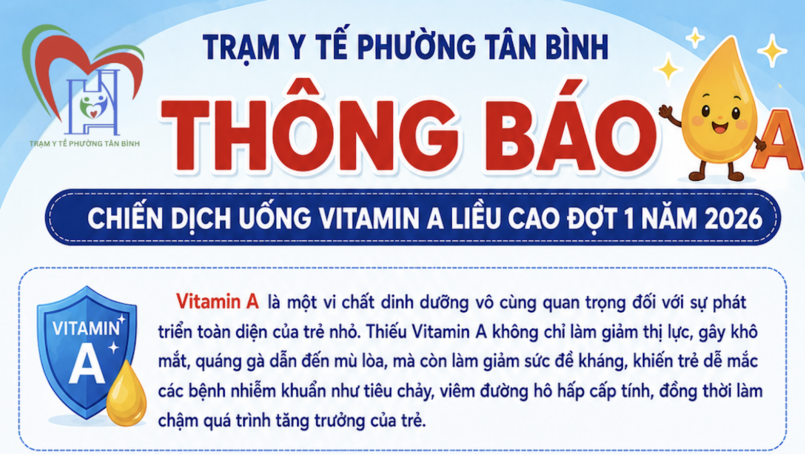 THÔNG BÁO CHIẾN DỊCH UỐNG VITAMIN A ĐỢT 1 NĂM 2026