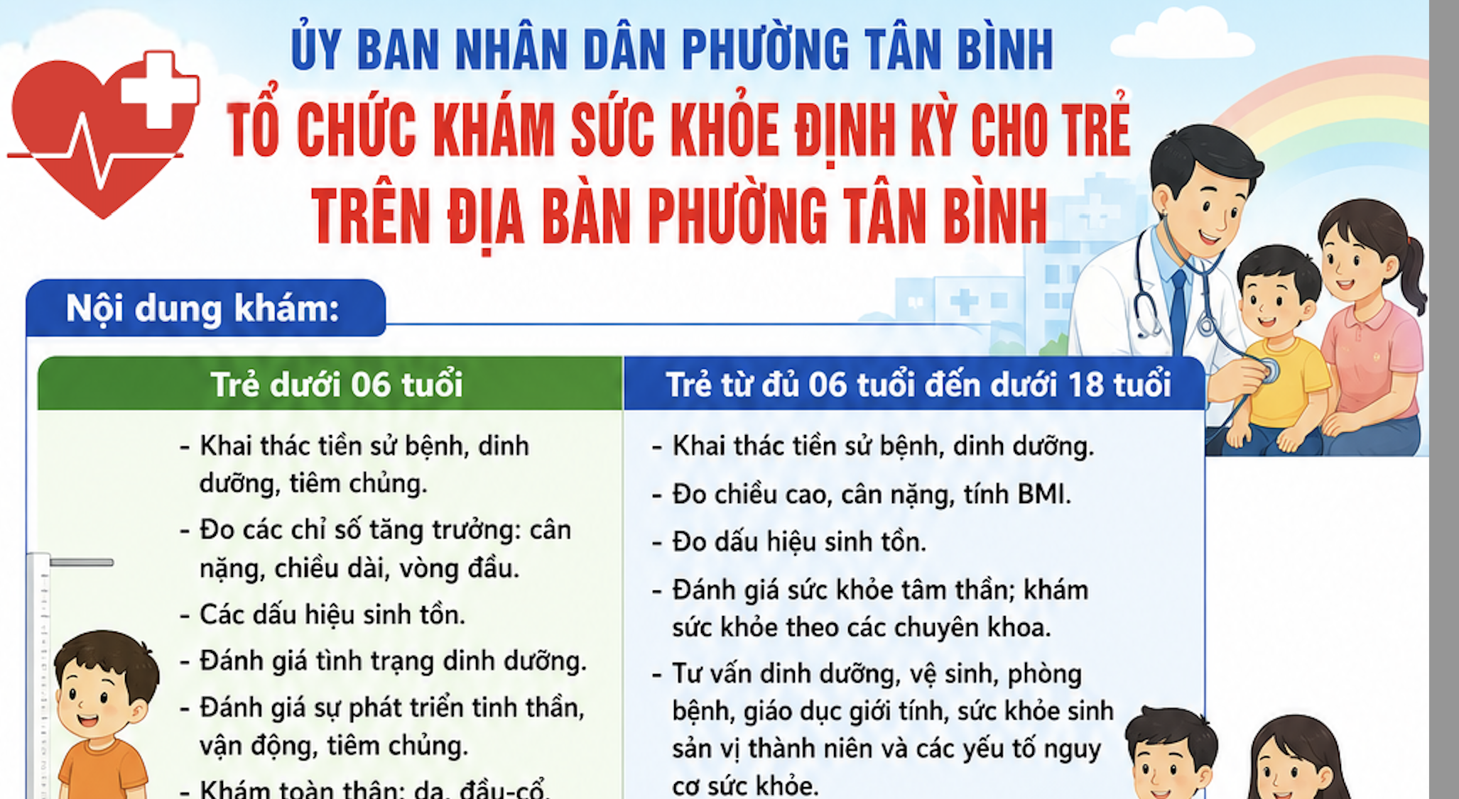 THÔNG TIN CHI TIẾT VỀ TỔ CHỨC KHÁM SỨC KHOẺ ĐỊNH KỲ CHO TRẺ TRÊN ĐỊA BÀN PHƯỜNG TÂN BÌNH
