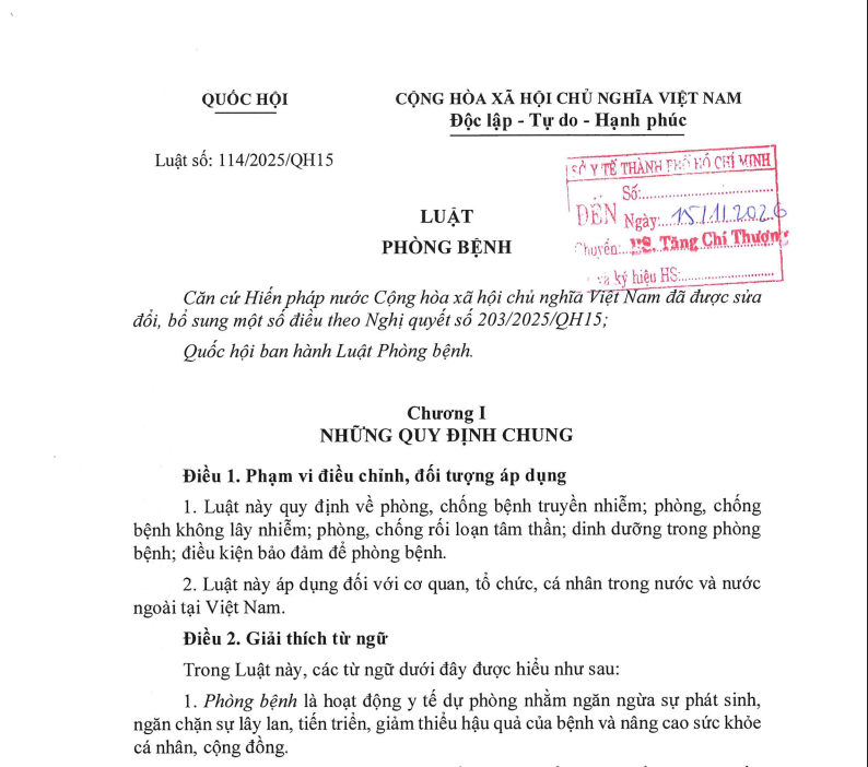 Luật Phòng bệnh số 114/2025/QH15
