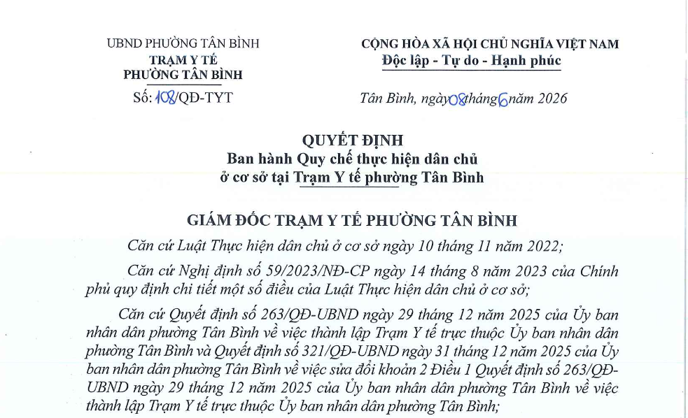 Quyết định ban hành Quy chế thực hiện dân chủ