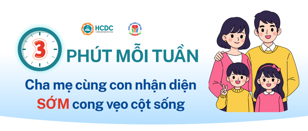 Infographic: 3 phút mỗi tuần cùng con phát hiện sớm cong vẹo cột sống