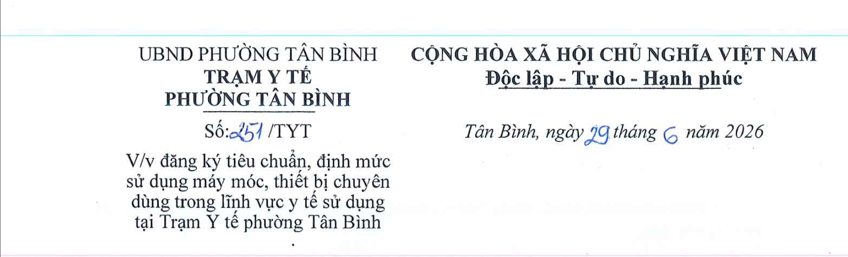 Trạm Y tế phường Tân Bình đăng ký tiêu chuẩn, định mức sử dụng máy móc, thiết bị