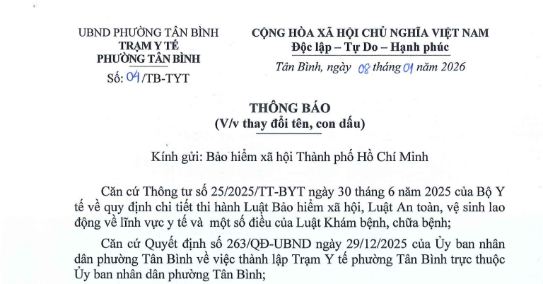 Thông báo thay đổi tên, con dấu
