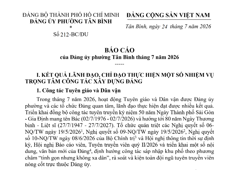 Báo  của Đảng ủy phường Tân Bình tháng 7 năm 2026