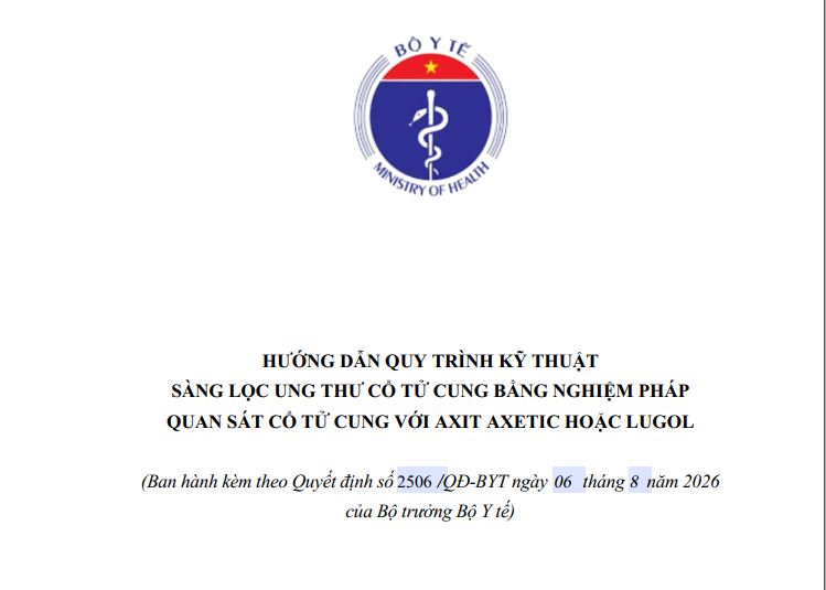 Hướng dẫn quy trình kỹ thuật sàng lọc ung thư cổ tử cung bằng nghiệm pháp quan sát cổ tử cung với axit axetic hoặc lugol