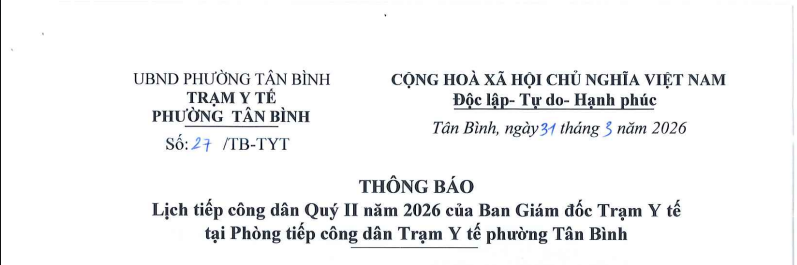 Thông báo lịch tiếp công dân quý II của Ban Giám đốc tại phòng tiếp công dân