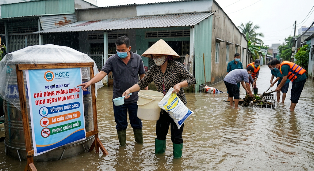 Chủ động phòng, chống các bệnh thường gặp trong và sau mưa lớn, ngập úng