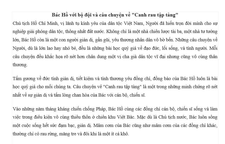 Bác Hồ với bộ đội và câu chuyện về "Canh rau tập tàng"