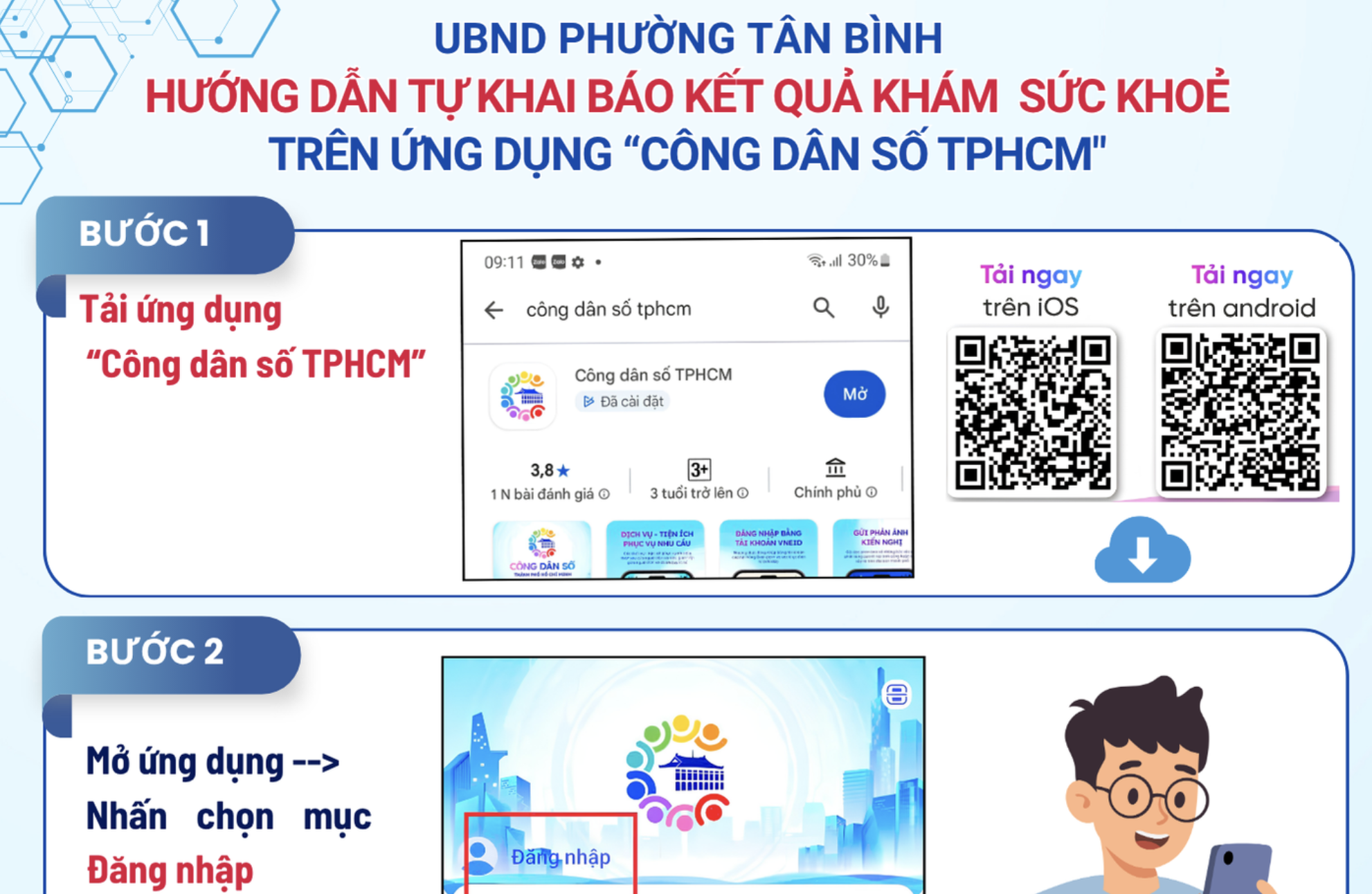 TRẠM Y TẾ PHƯỜNG TÂN BÌNH HƯỚNG DẪN TỰ KHAI BÁO KẾT QUẢ KHÁM SỨC KHOẺ TRÊN ỨNG DỤNG "CÔNG DÂN SỐ TP.HCM