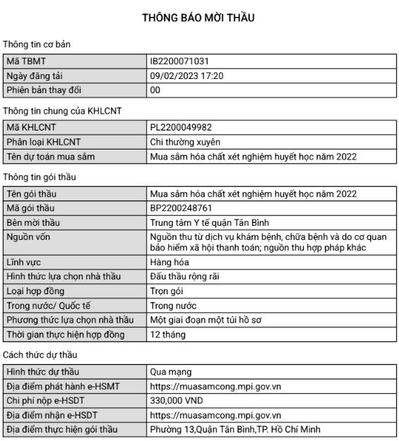 Thông báo mời thầu