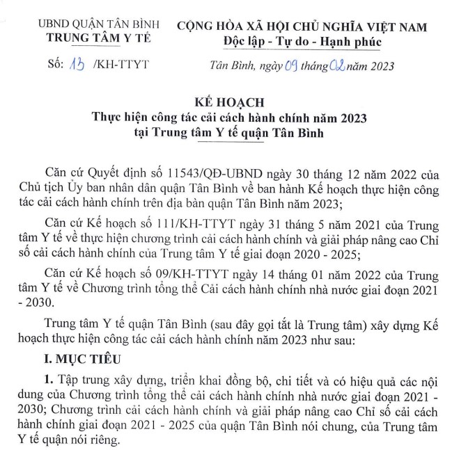 Kế hoạch thực hiện công tác cải cách hành chính năm 2023