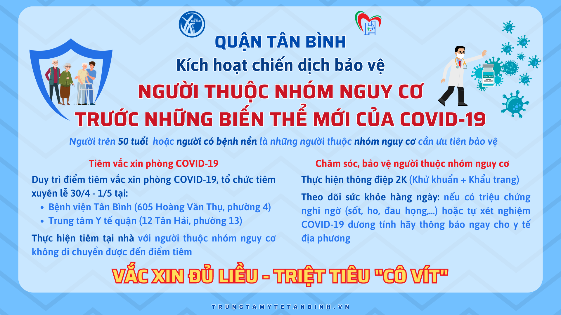 QUẬN TÂN BÌNH: KÍCH HOẠT CHIẾN DỊCH BẢO VỆ NGƯỜI THUỘC NHÓM NGUY CƠ TRƯỚC NHỮNG BIẾN THỂ MỚI CỦA COVID-19