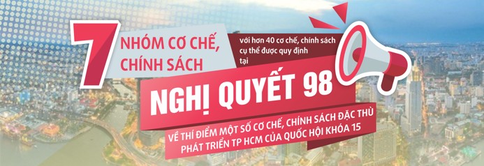 Infographic: “CẨM NANG” VỚI 7 NHÓM CƠ CHẾ, CHÍNH SÁCH THÍ ĐIỂM PHÁT TRIỂN TP HCM THEO NGHỊ QUYẾT SỐ: 98/2023/QH15 CỦA QUỐC HỘI KHÓA XV.