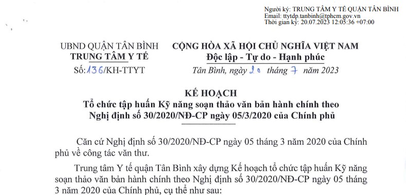 Kế hoạch tổ chức tập huấn Kỹ năng soạn thảo văn bản hành chính theo Nghị định số 30/2020/NĐ-CP ngày 05/3/2020 của Chính phủ