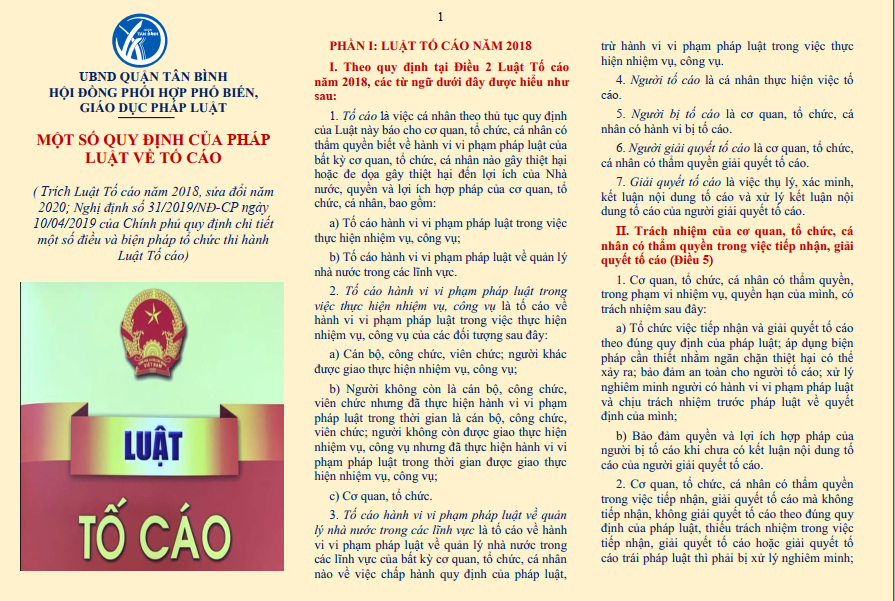 THÔNG TIN TUYÊN TRUYỀN MỘT SỐ QUY ĐỊNH CỦA PHÁP LUẬT VỀ TỐ CÁO