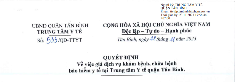 Dịch vụ xét nghiệm trong khám bệnh, chữa bệnh Bảo hiểm Y tế tại Trung tâm Y tế quận Tân Bình