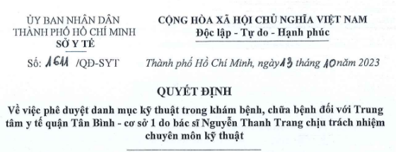 Danh mục kỹ thuật trong khám bệnh, chữa bệnh đối với Trung tâm Y tế quận Tân Bình
