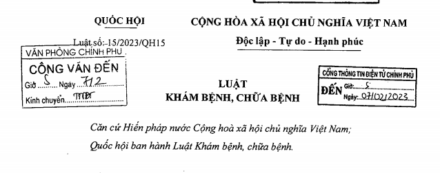 Luật số 15/2023/QH15 về Khám bệnh, chữa bệnh