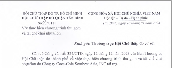 Chương trình thu gom và tái chế chai nhựa/lon