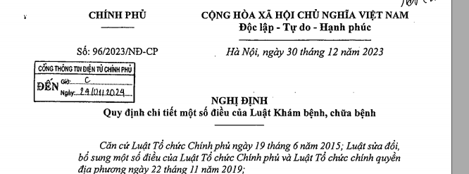 Nghị định số 96/2023/NĐ-CP ngày 30/12/2023 của Chính Phủ về quy định chi tiết một số điều của Luật Khám bệnh, chữa bệnh