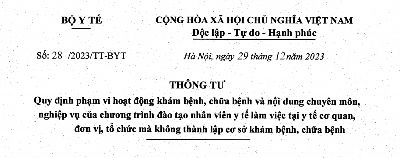 THÔNG TƯ SỐ 28/2023/TT-BYT NGÀY 29/12/2023 CỦA BỘ Y YẾ
